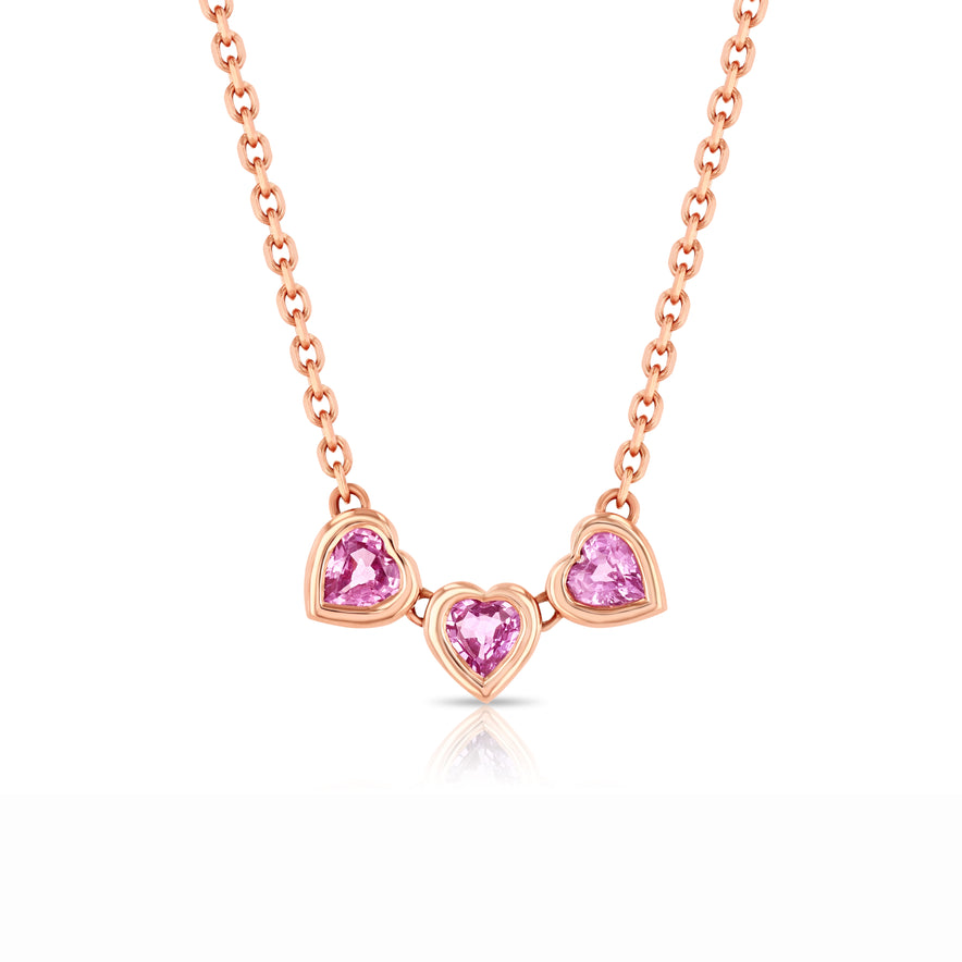 Pink Sapphire Trio Heart Necklace