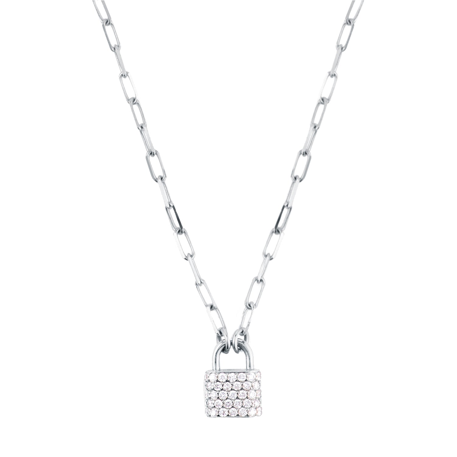 14K White Gold 1/2 Carat Diamond Padlock Necklace - Apples of Gold Jewelry