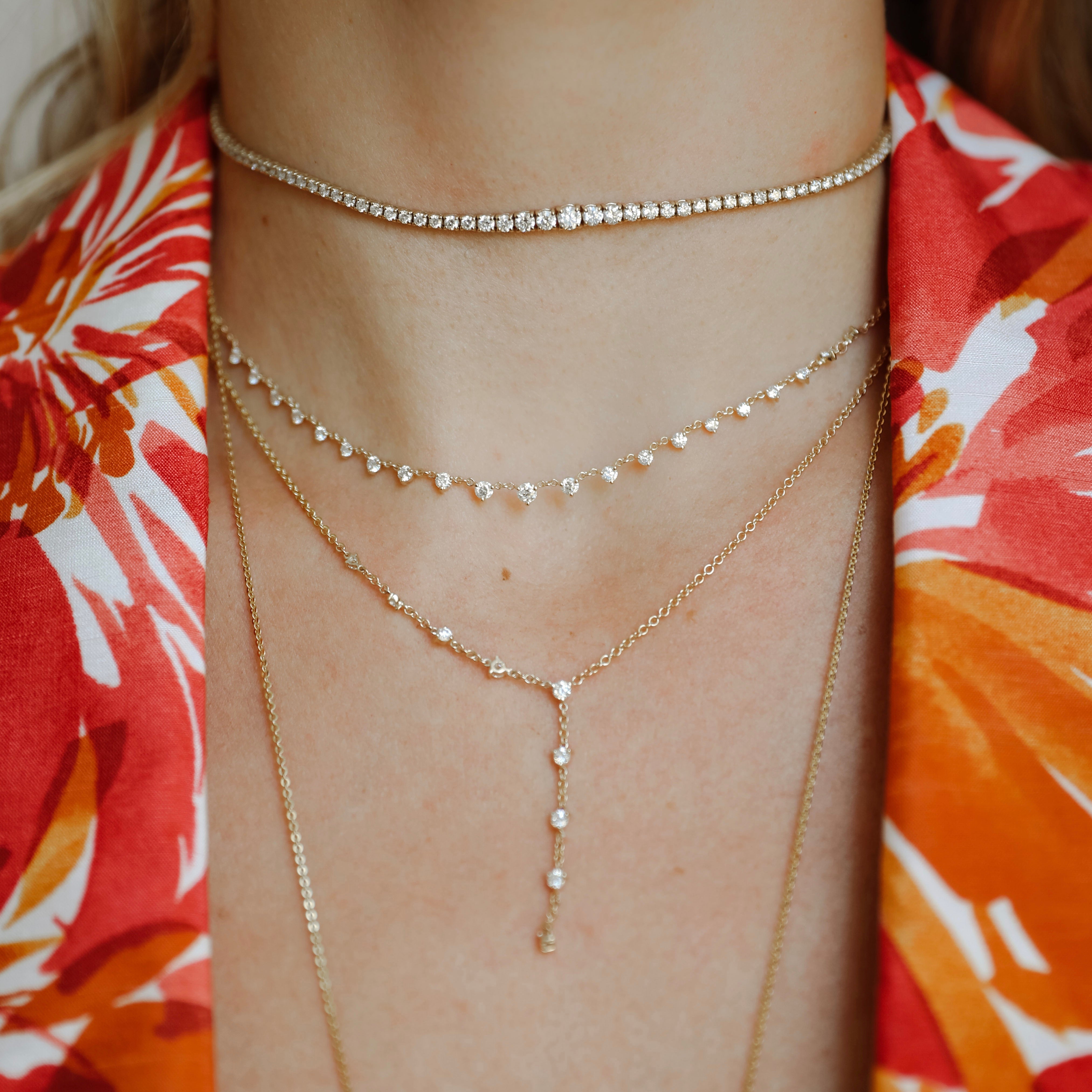 Sparkler Lariat shown layered with the Starstruck Necklace and 3.25 Carat Tennis Choker.