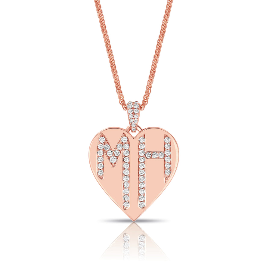 Dripping Letters Monogram Heart Necklace
