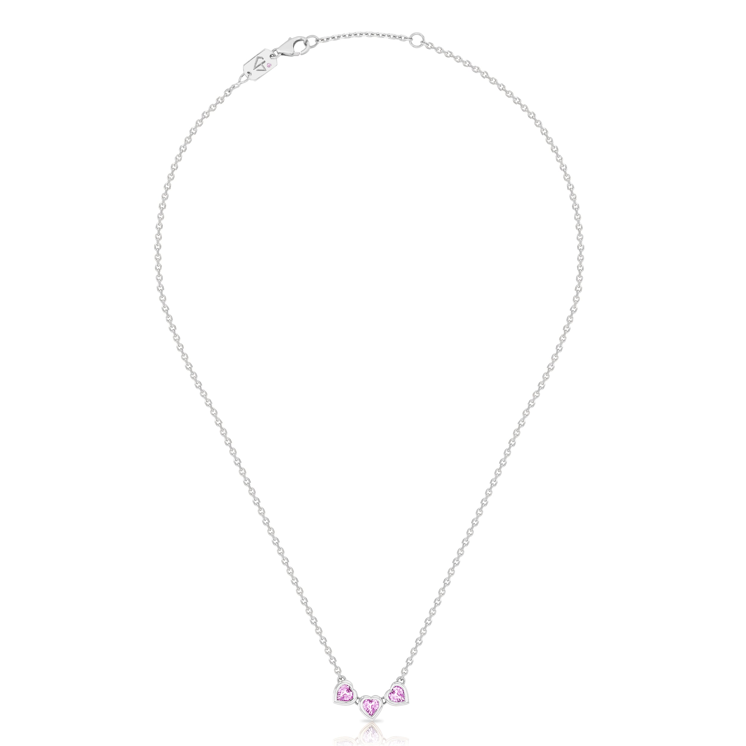 Pink Sapphire Trio Heart Necklace