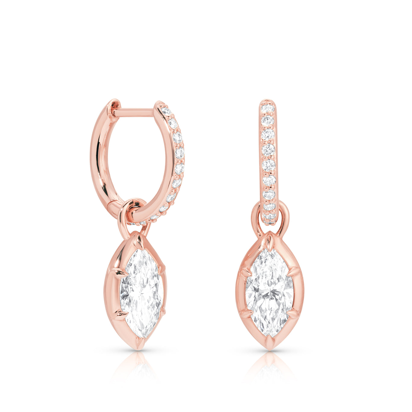 0.50ct Marquise Rosette Pave Hoop Earrings