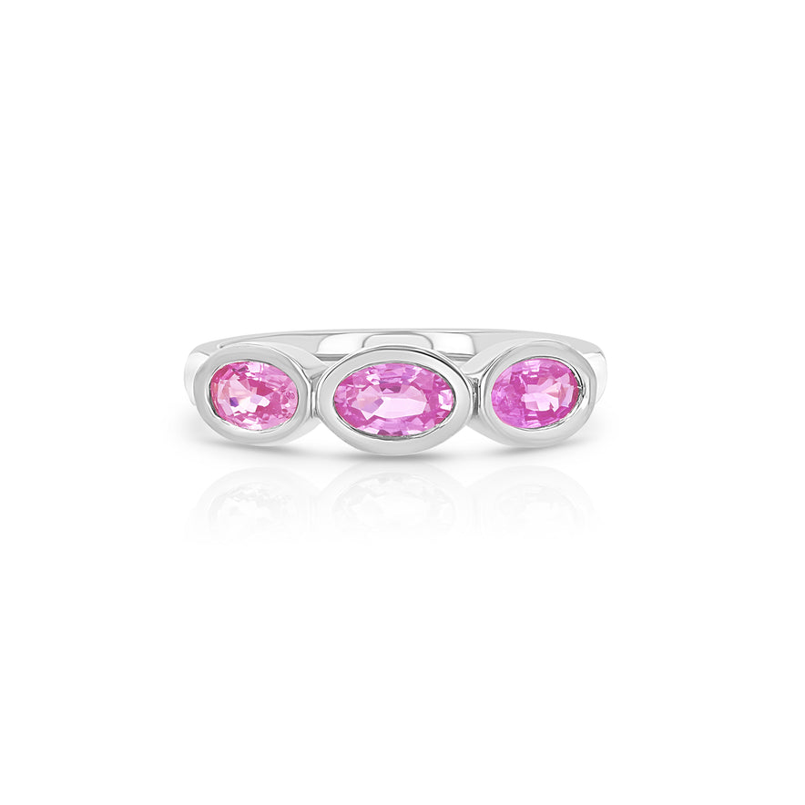Pink Sapphire Trio Oval Pinky Ring
