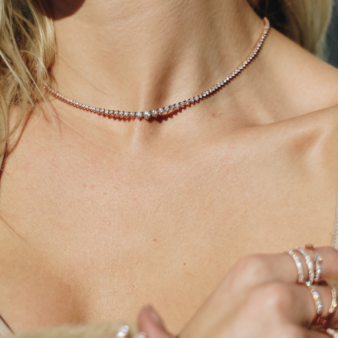 6.50ct Graduated Tennis Necklace shown in rose gold.