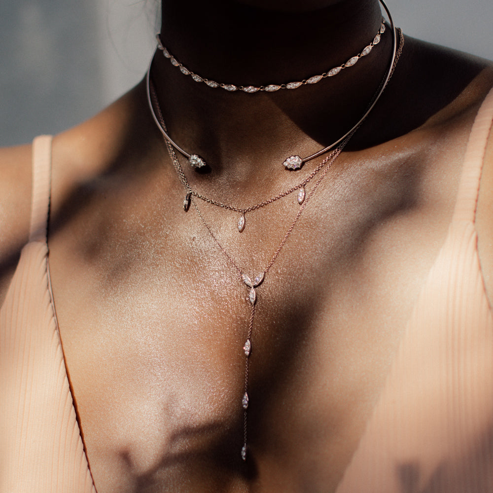 Angel Choker shown with the Rosette Choker and Cascade Lariat.