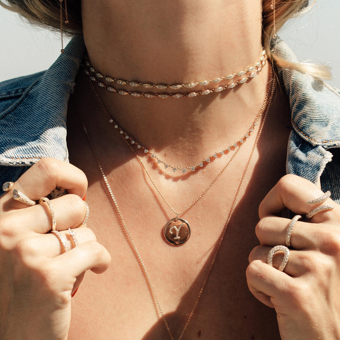 The Starstruck Necklace shown beautifully layered with Angel Chokers and the Renata Necklace.