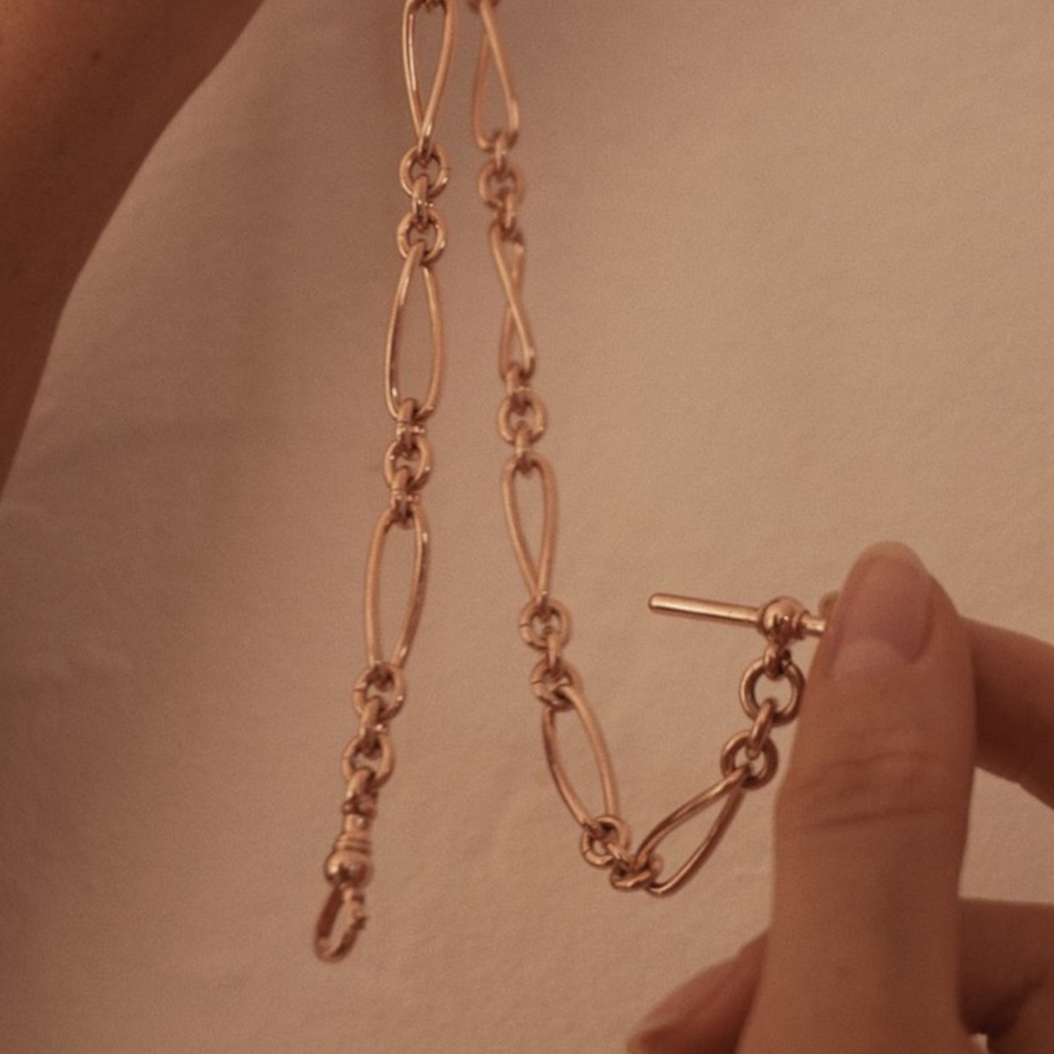 Antique Link Necklace shown in rose gold