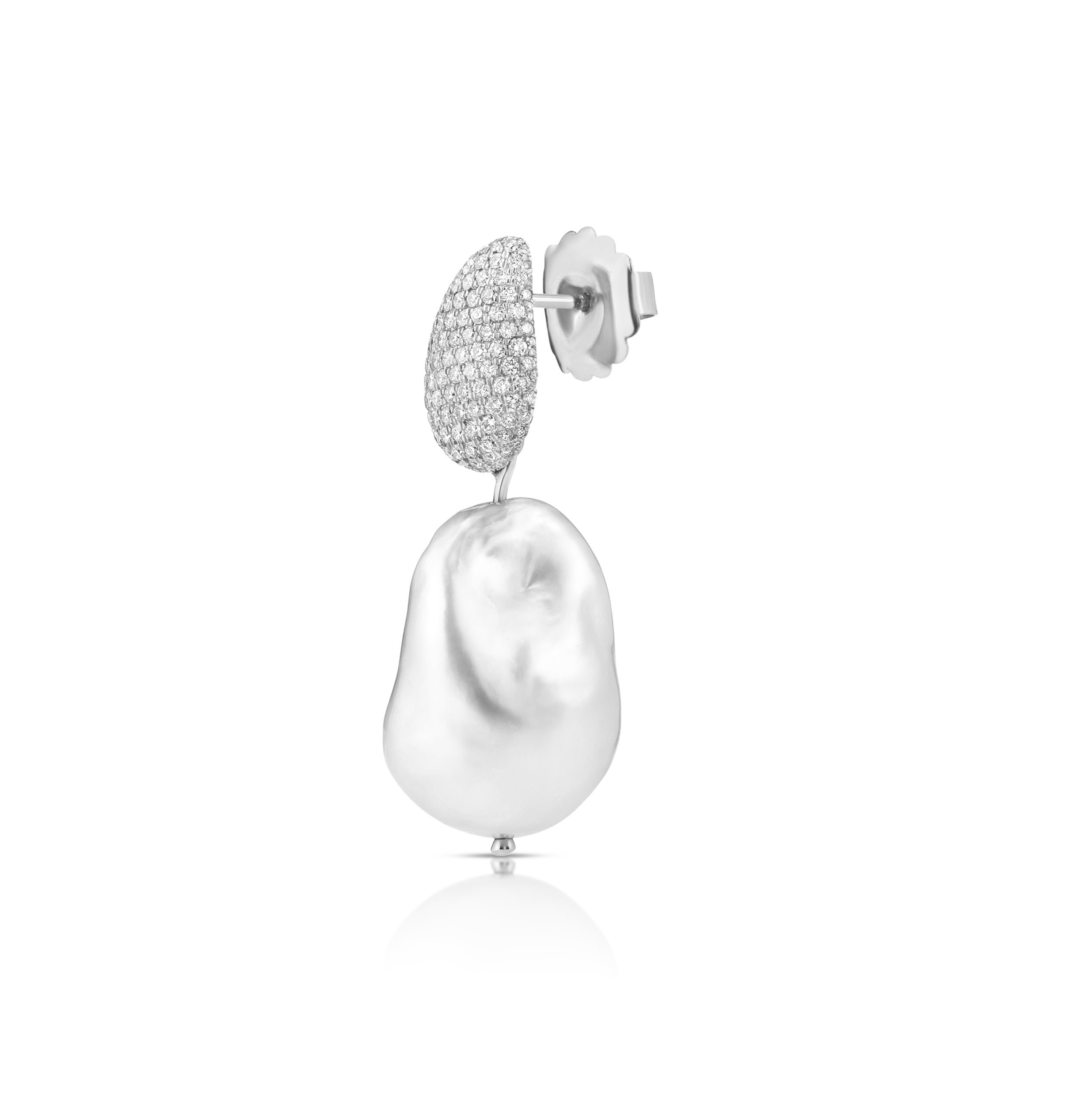 Baroque Pearl Earring in White Gold
