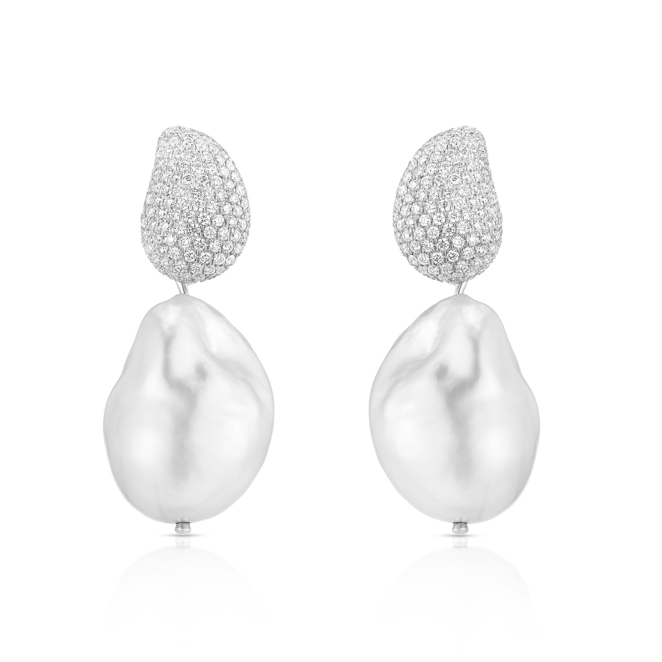 Baroque Pearl Earrings in White Gold