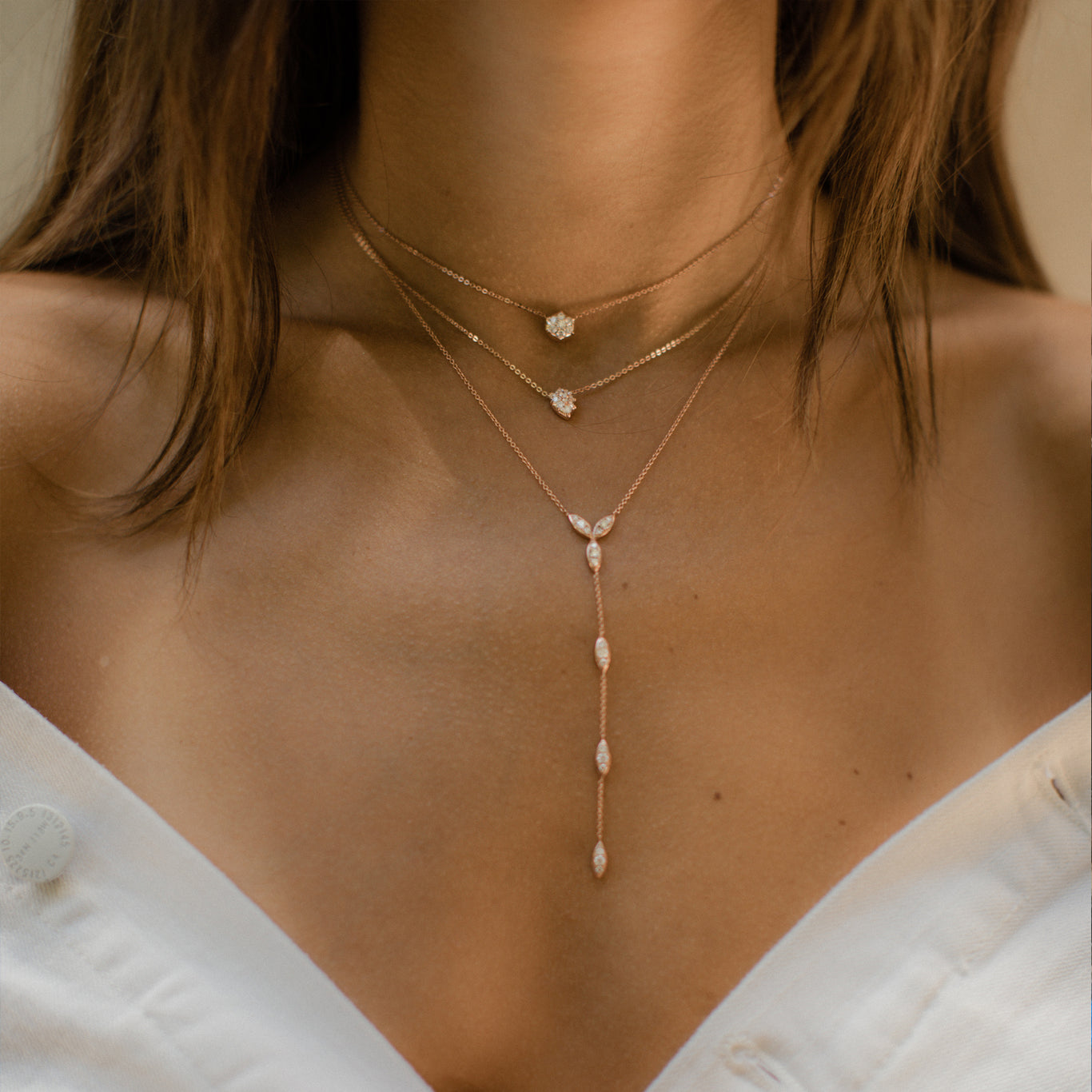 Cascade Lariat shown in Rose Gold