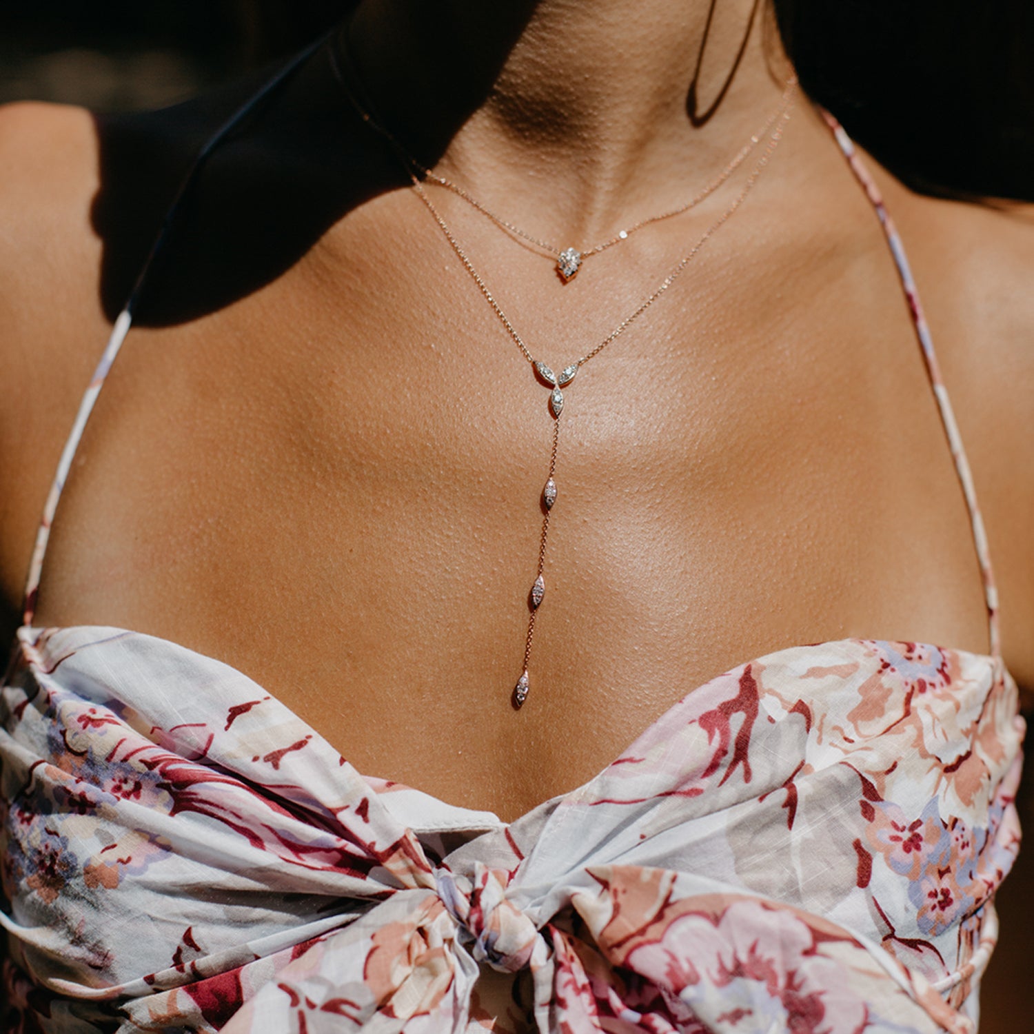 Cascade Lariat shown in Rose Gold