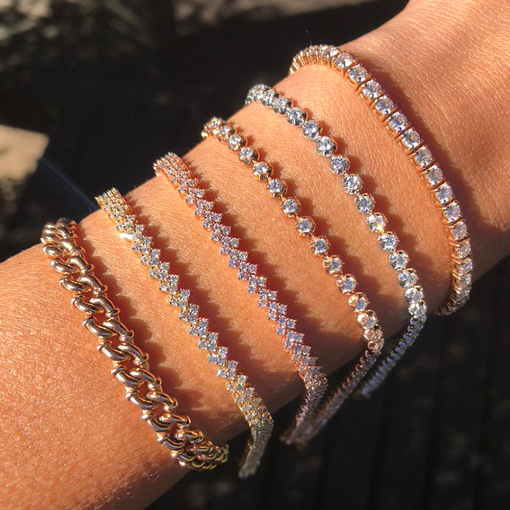 Chevron Tennis Bracelets shown with the Linked Bracelet, Rosette Bracelets, and 5.00 Carat Tennis Bracelet