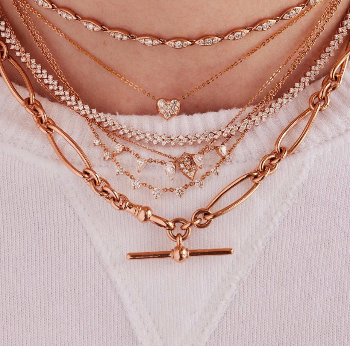 Chevron Tennis Necklace shown in Rose Gold.