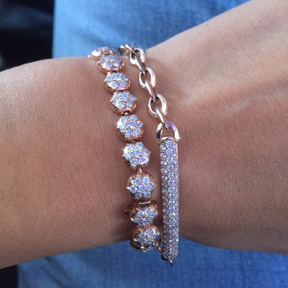 The Crown Tennis Bracelet shown paired with our Pantheon Bracelet.