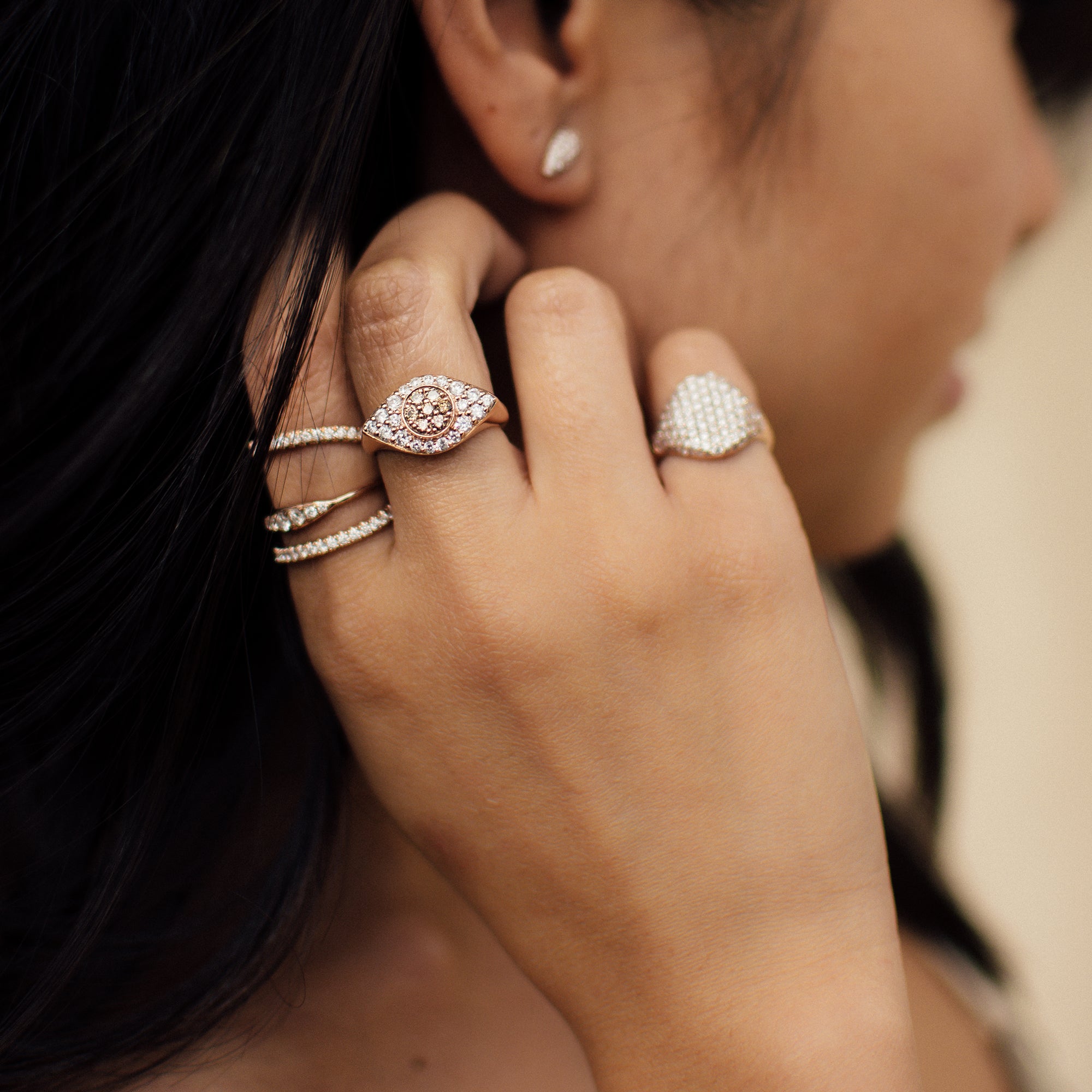 The Drishti Ring shown with our glamorous Bling Ring.