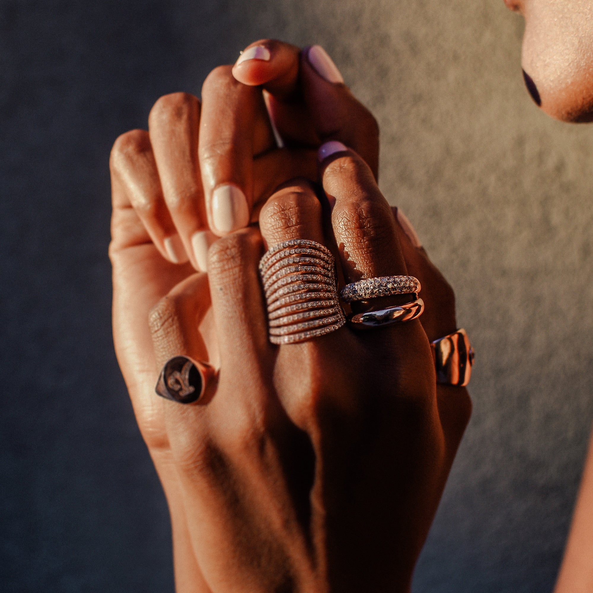The Spine Ring shown with the Gemini Ring and Mini Chilla Ring.