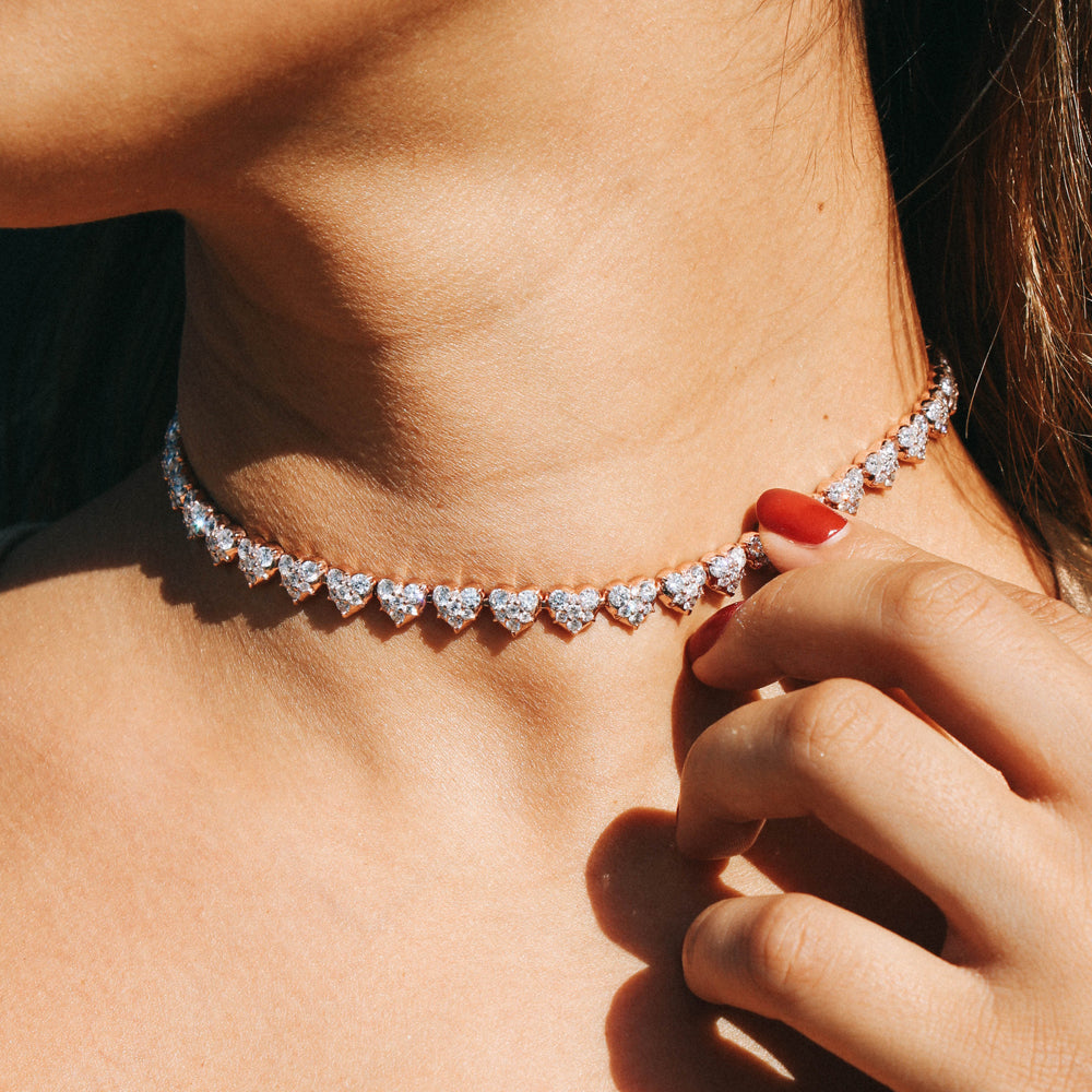 Heart Choker Necklace shown in rose gold.