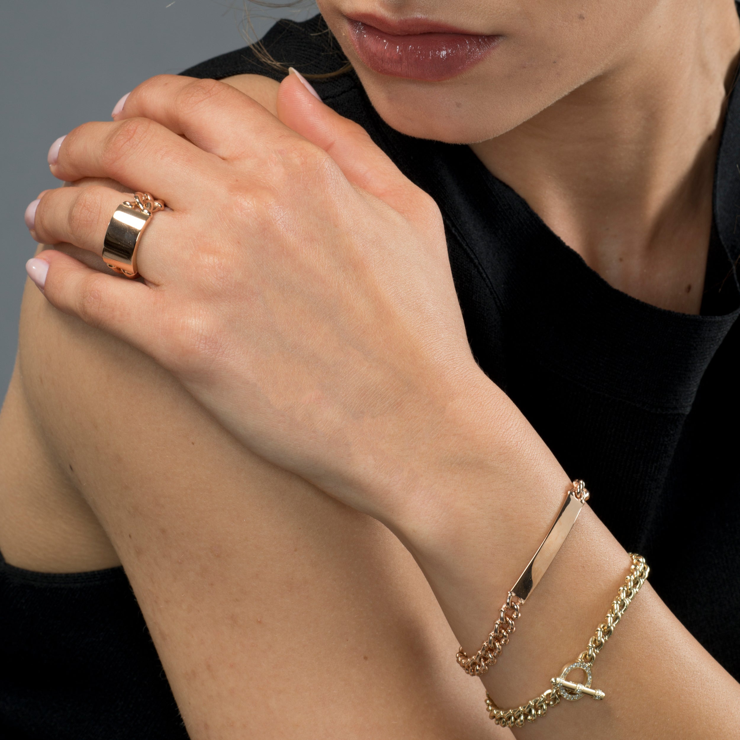 ID Chain Link Ring shown with the Tag Bracelet and Linked Bracelet