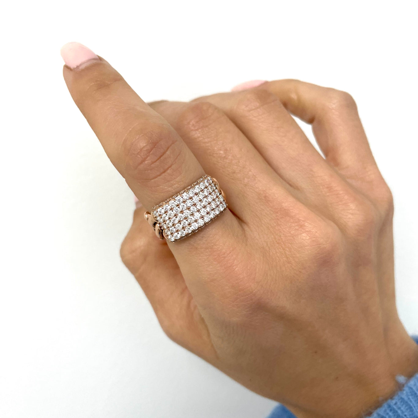 Diamond ID Link Ring shown in Rose Gold