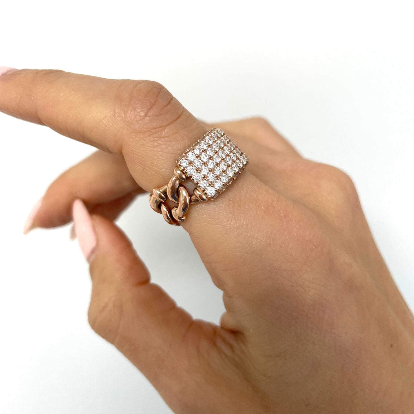 Diamond ID Link Ring shown in Rose Gold
