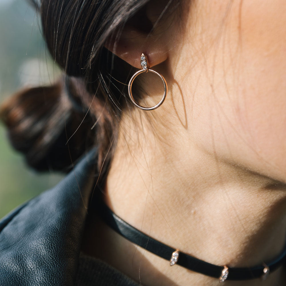 The Lucienne Hoops shown here in rose gold.