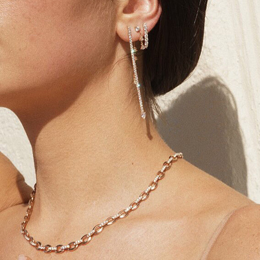 Graduated Oval Link Necklace shown with the Millo Earrings, Sparkler Earrings, and Sparkler Pin Earrings