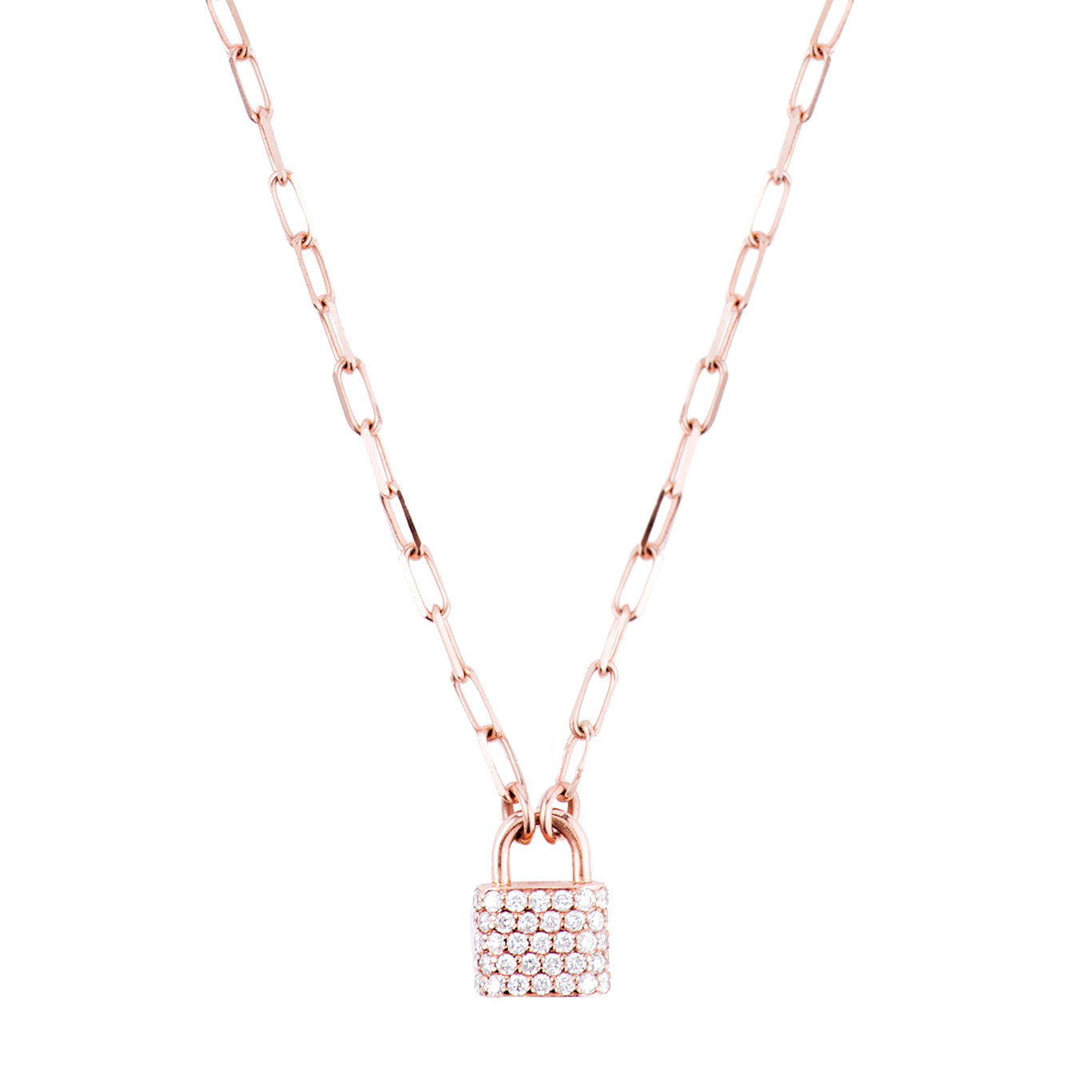 Shop 14K Rose Gold Diamond Padlock Necklace