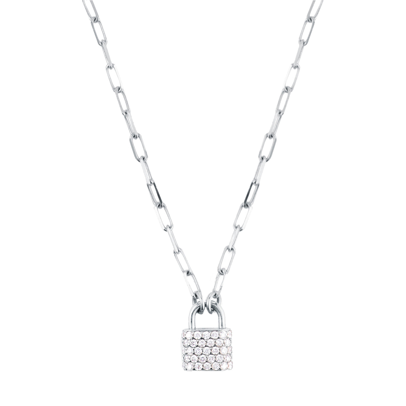 Shop 14K White Gold Diamond Padlock Necklace | Carbon & Hyde