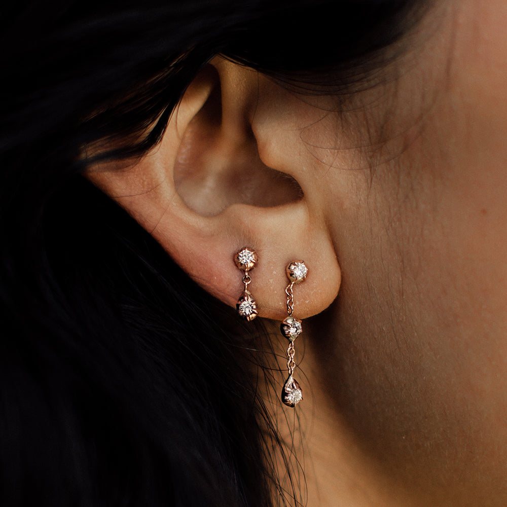 The Tulip Earring shown paired with the Belle Earring.