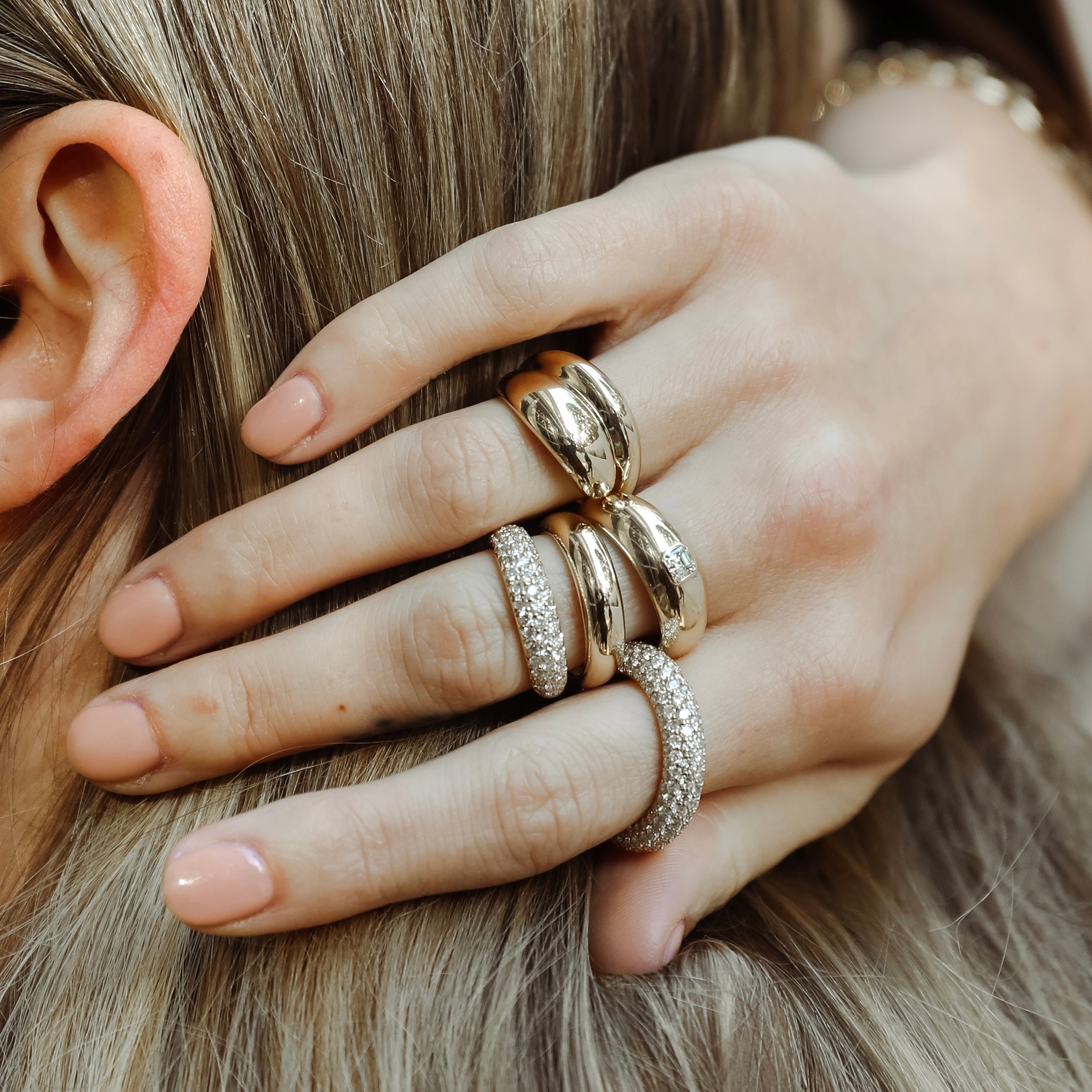 Dome Wrap Ring shown on the ring finger