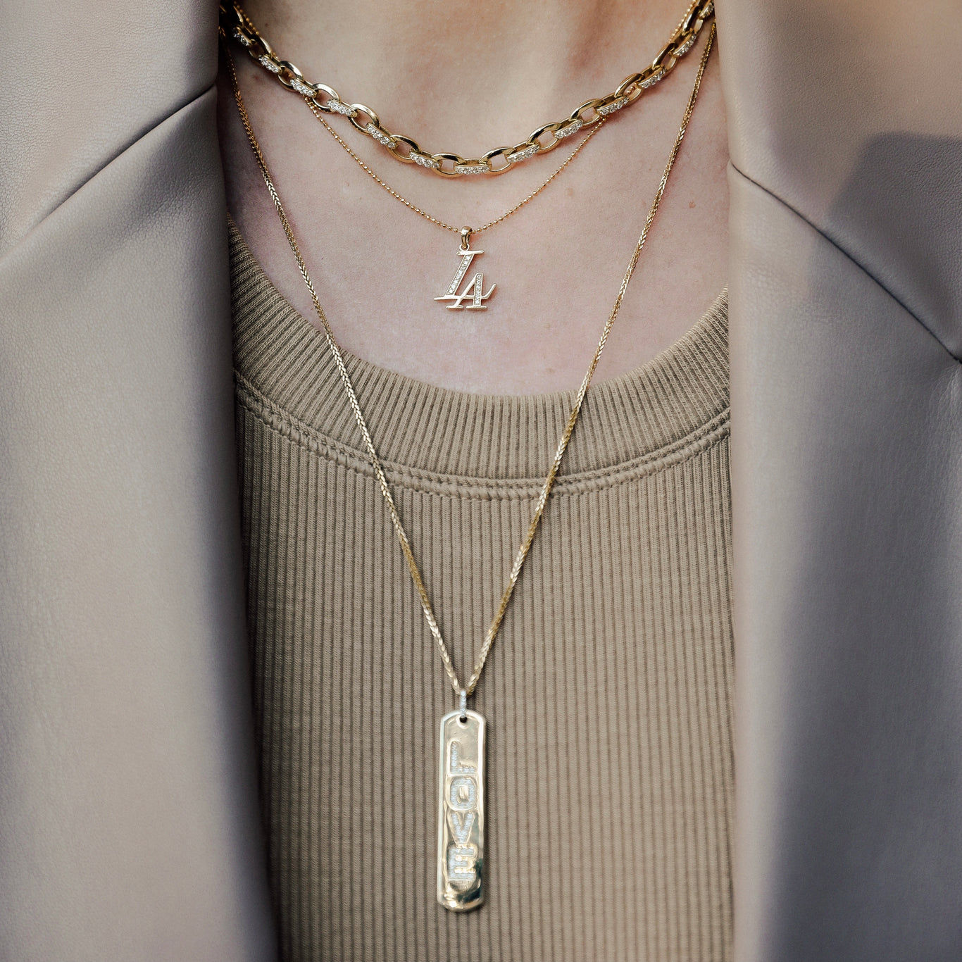 Longtag Necklace shown in Yellow Gold