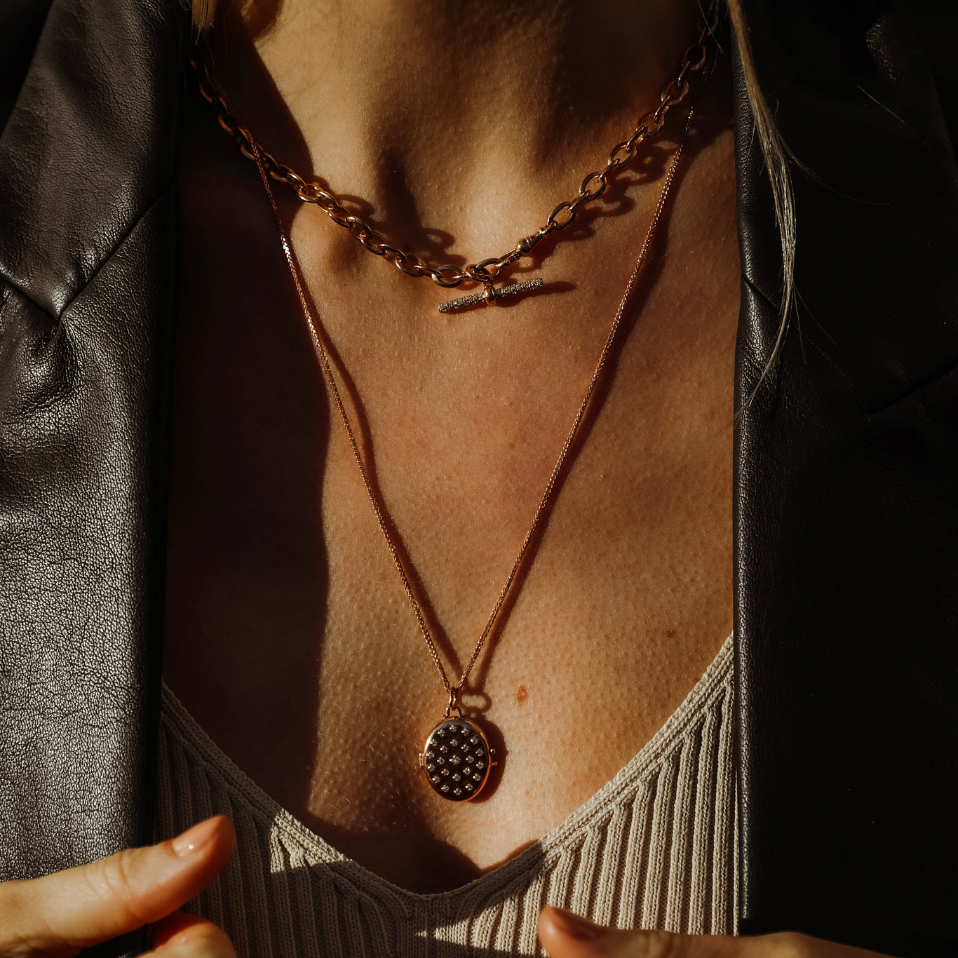 Etoile Locket shown with the Pantheon Necklace