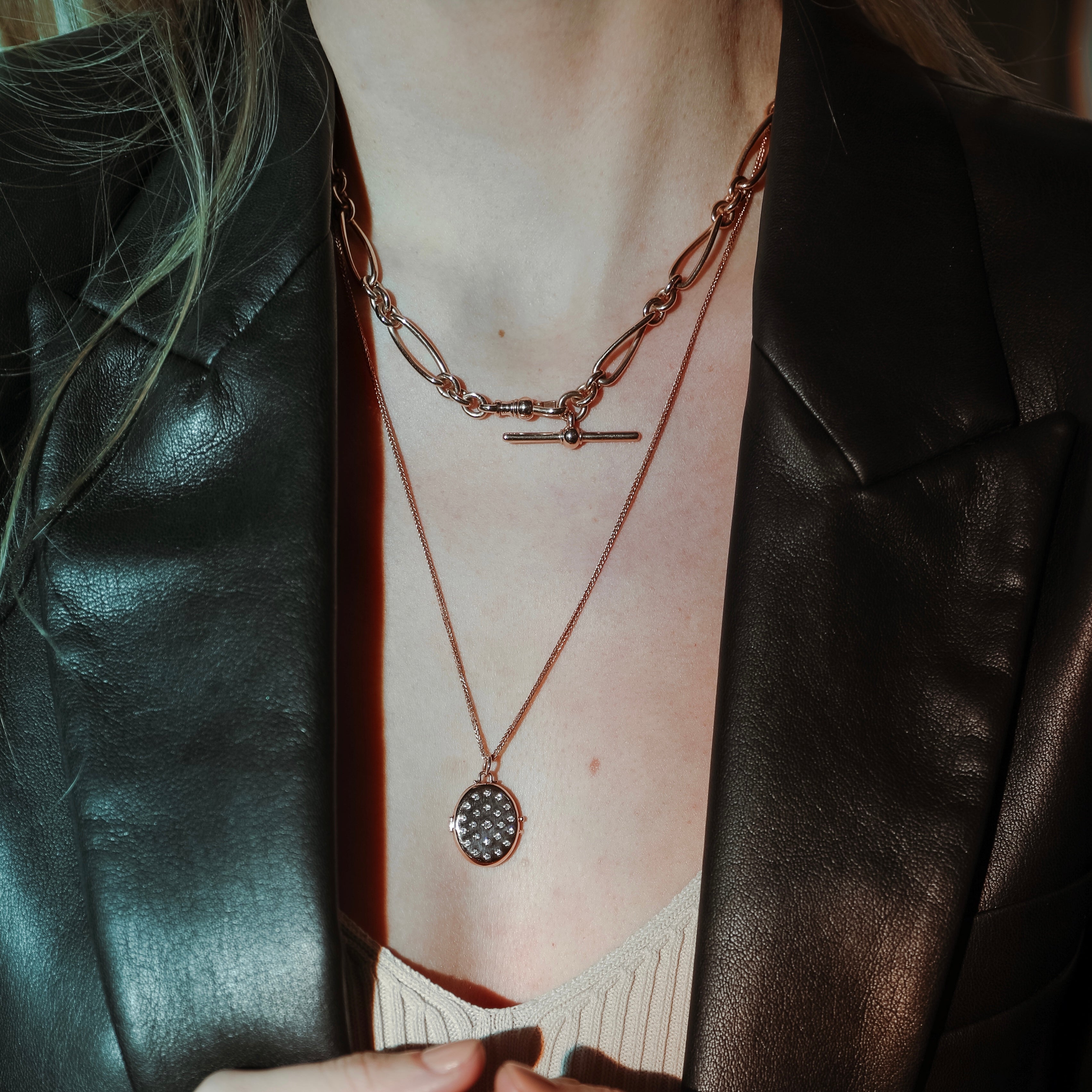 Etoile Locket shown with the Antique Link Necklace