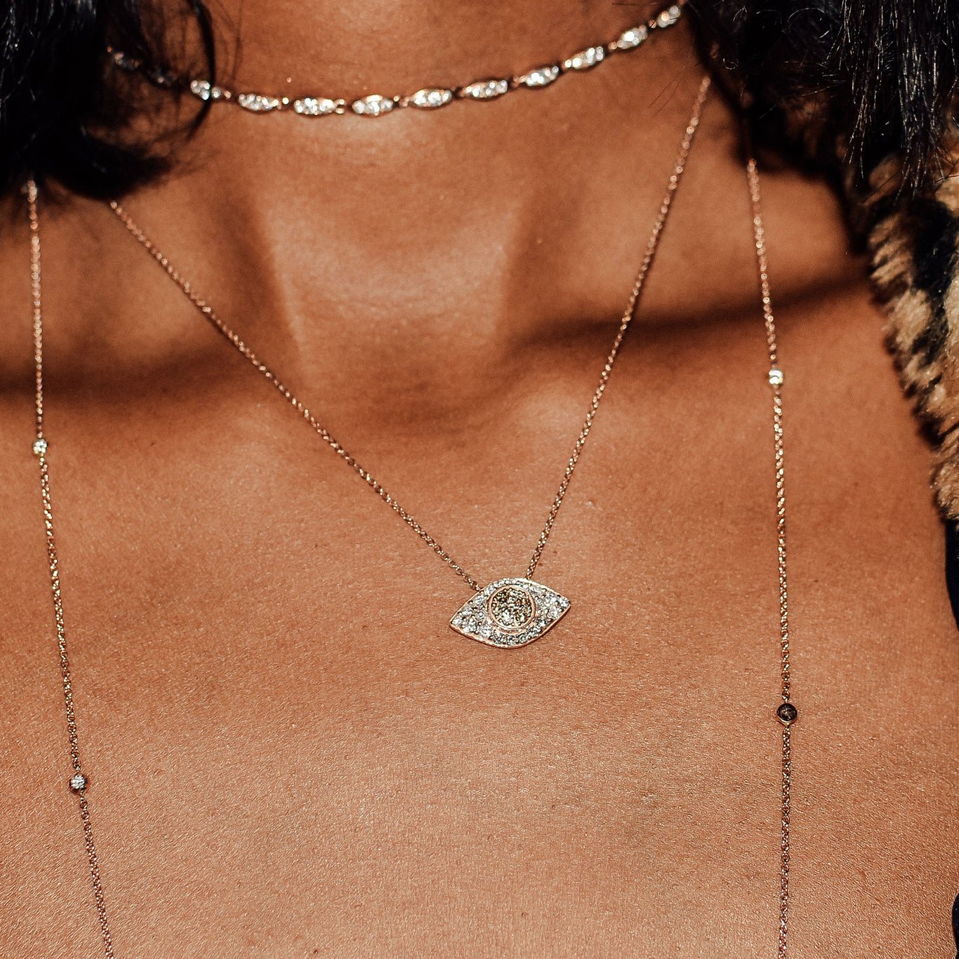 The Drishti Necklace shown with our stunning Angel Choker.