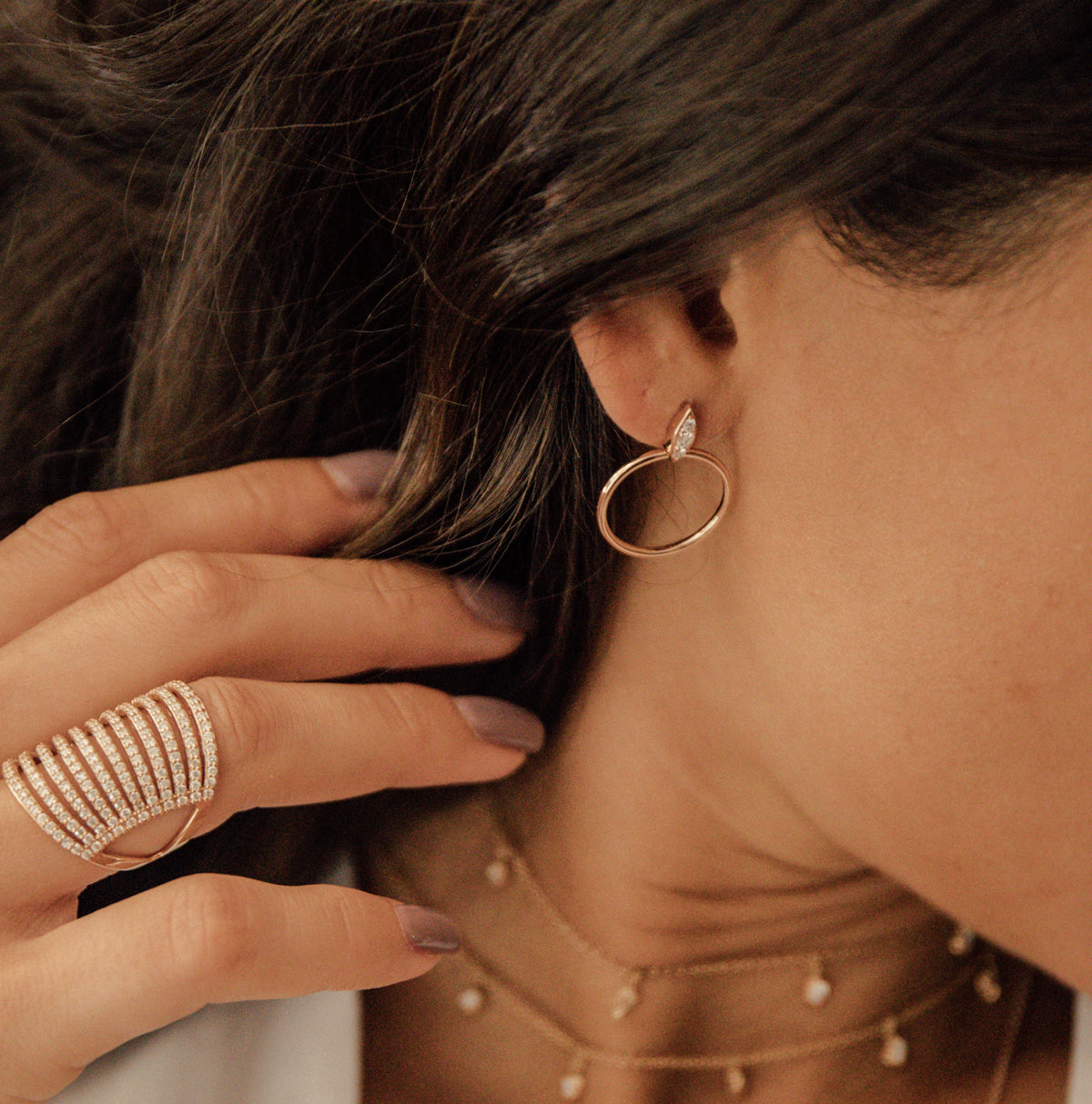 The Lucienne Hoops shown with the Spine Ring. 